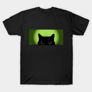 Peek-a-Boo Black Cat (Green) T-Shirt